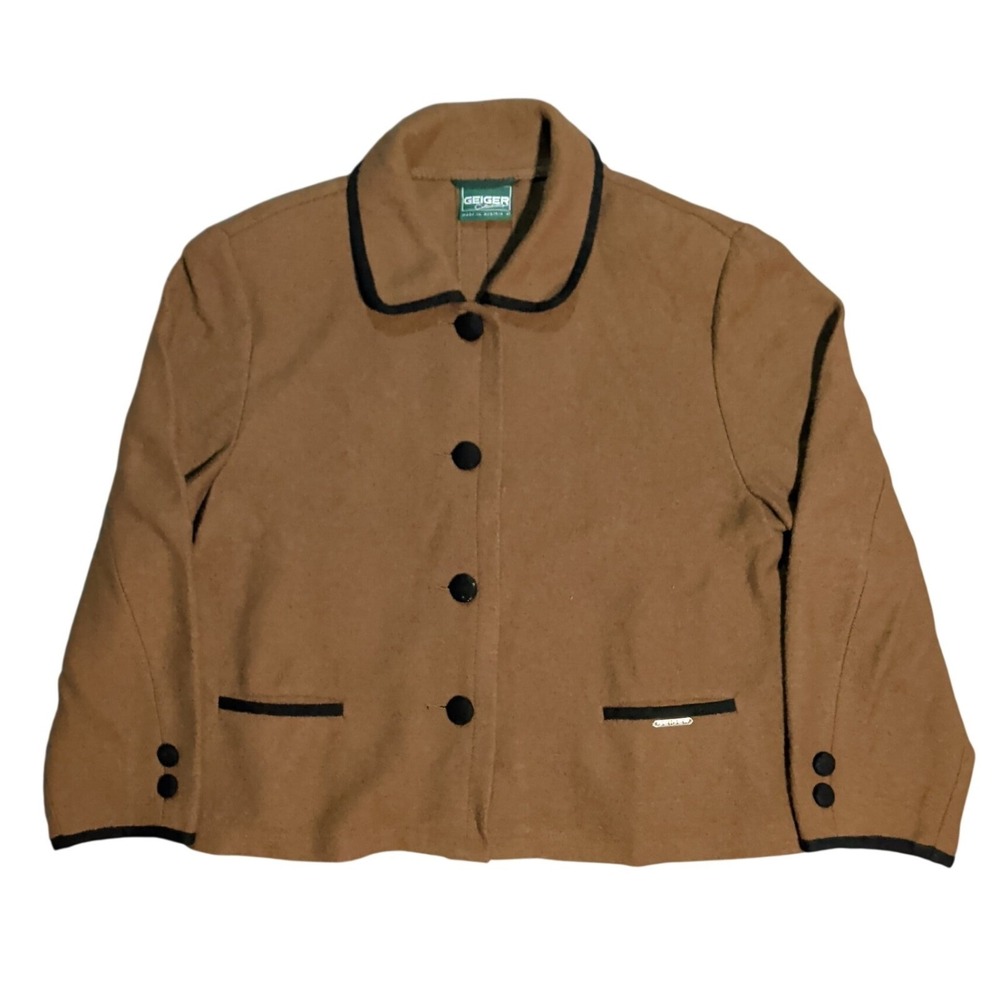 Geiger Wool Blazer Jacket Womens Size 40 Brown Preppy Office Formal Winter
